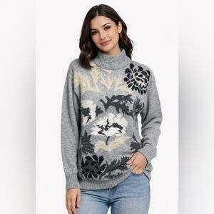 Vintage Alfred Dunner Floral Knit Sweater Cozy Classic